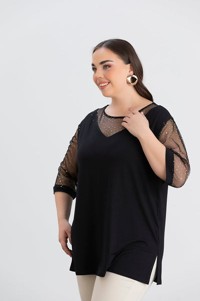 Bluza eleganta marime mare cu tul stralucitor