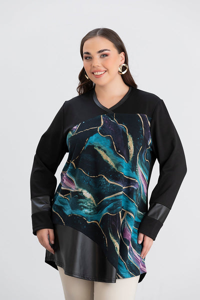 Tunica marime mare din jerse cu detalii din piele
