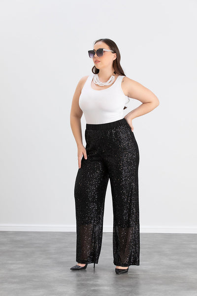 Pantalon marime mare din paiete
