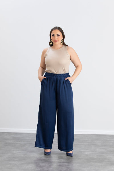Compleu marime mare din satin - albastru