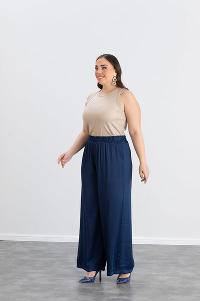 Compleu marime mare din satin - albastru