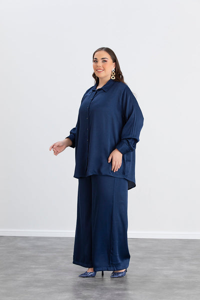 Compleu marime mare din satin - albastru