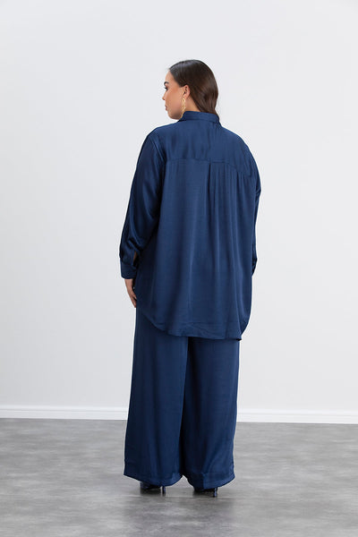 Compleu marime mare din satin - albastru