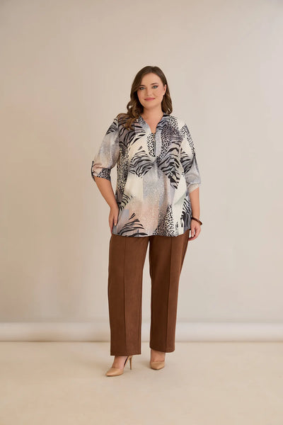 Bluză mărime mare cu fermoar, imprimeu de autor – leopard