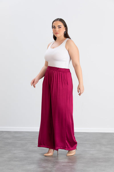 Compleu marime mare din satin - ciclamen