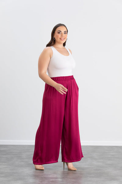 Compleu marime mare din satin - ciclamen