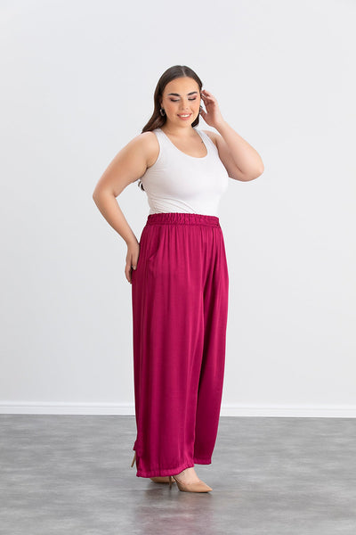 Compleu marime mare din satin - ciclamen