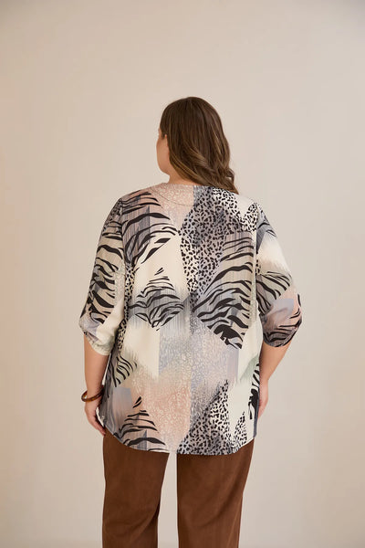 Bluză mărime mare cu fermoar, imprimeu de autor – leopard