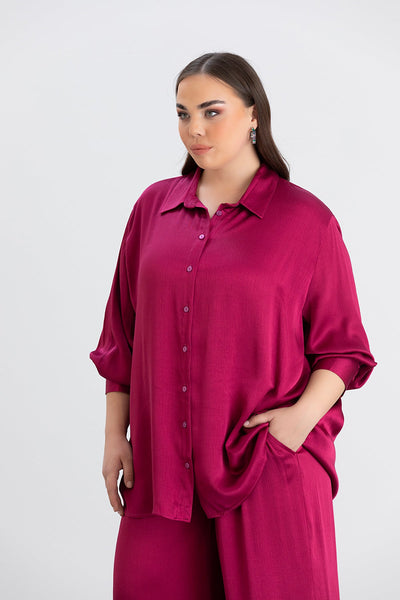 Compleu marime mare din satin - ciclamen