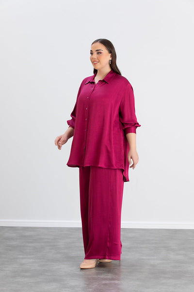 Compleu marime mare din satin - ciclamen