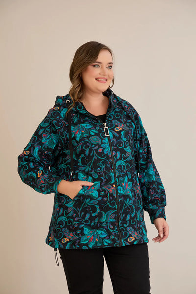 Hanorac mărime mare din bumbac cu glugă și șnururi, cu model paisley