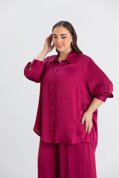 Compleu marime mare din satin - ciclamen