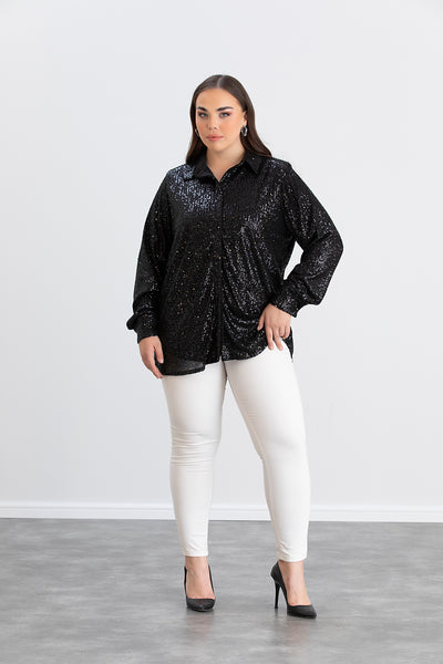 Camasa marime mare eleganta cu paiete - negru