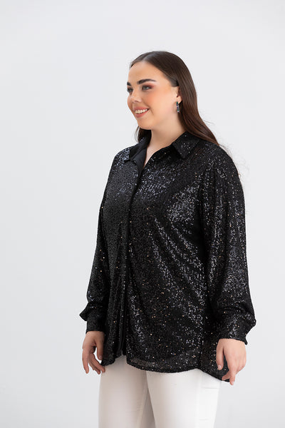 Camasa marime mare eleganta cu paiete - negru