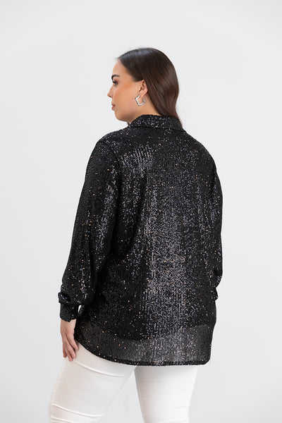 Camasa marime mare eleganta cu paiete - negru