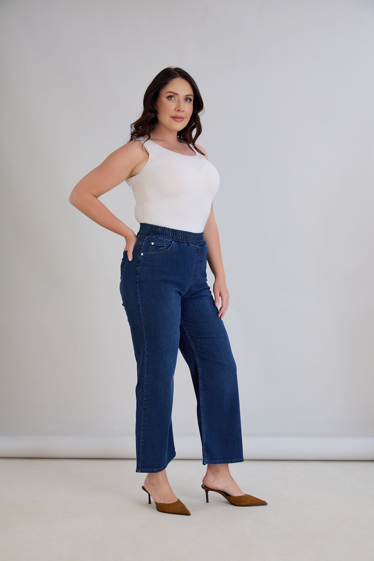Blugi evazati marimi mari Basic - denim