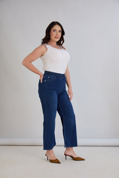 Blugi evazati marimi mari Basic - denim