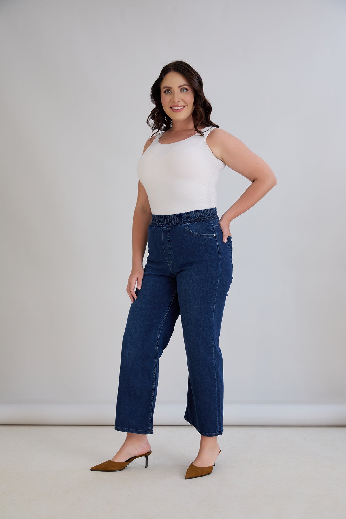 Blugi evazati marimi mari Basic - denim
