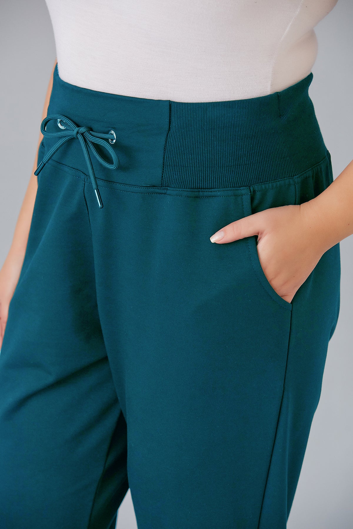 Pantalon sport marime mare cu talie elastica lata - turcoaz