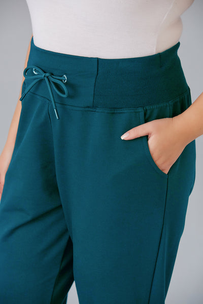 Pantalon sport marime mare cu talie elastica lata - turcoaz