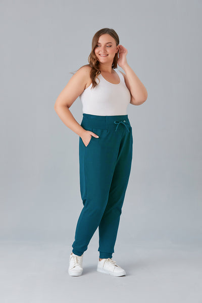 Pantalon sport marime mare cu talie elastica lata - turcoaz