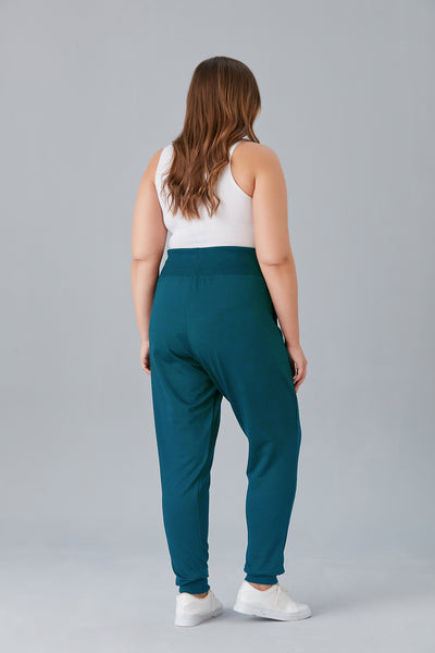 Pantalon sport marime mare cu talie elastica lata - turcoaz
