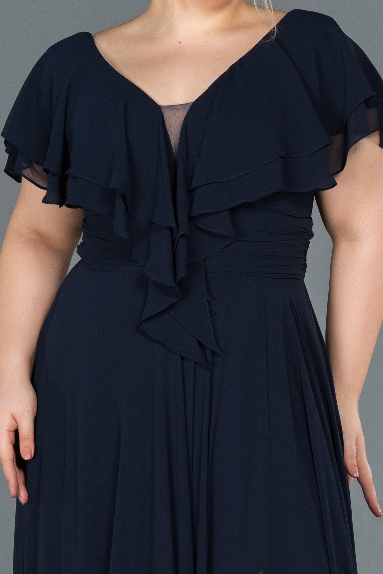 Rochie de ocazie marime mare lunga din sifon - albastru inchis N032