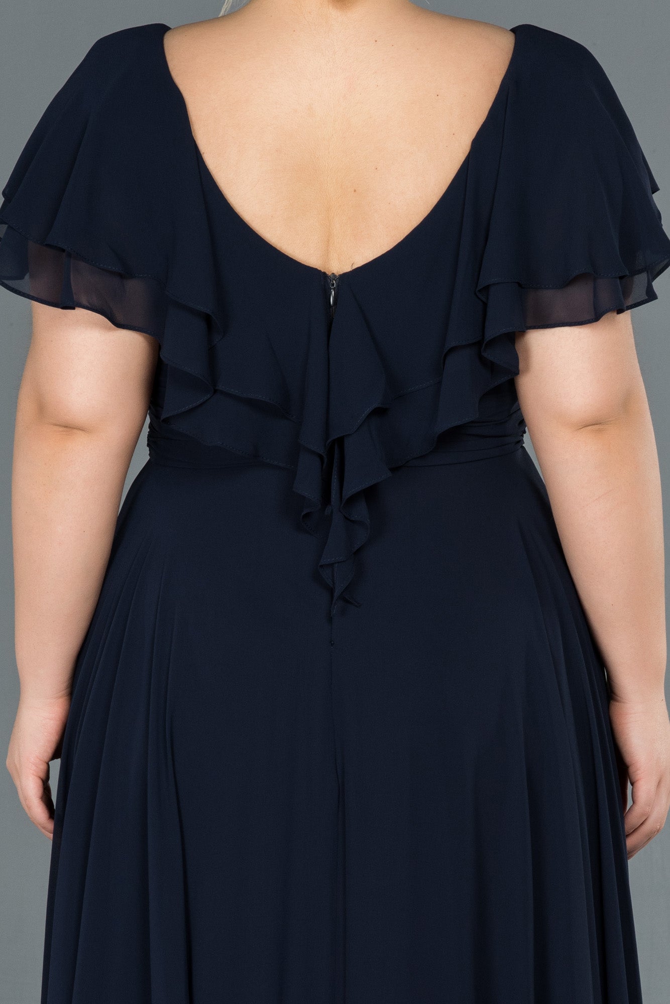 Rochie de ocazie marime mare lunga din sifon - albastru inchis N032
