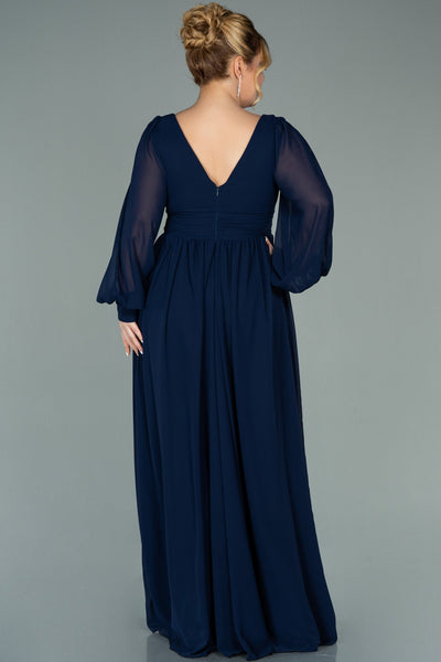 Rochie de ocazie marime mare lunga din sifon - albastru inchis N1988