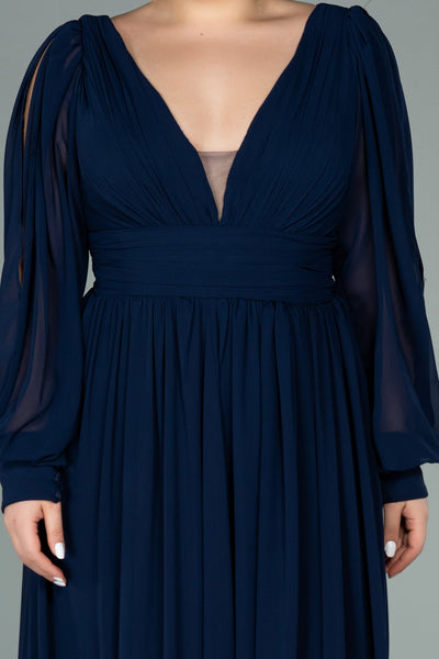 Rochie de ocazie marime mare lunga din sifon - albastru inchis N1988
