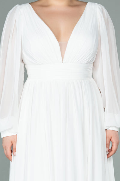 Rochie de ocazie marime mare lunga din sifon - ecru