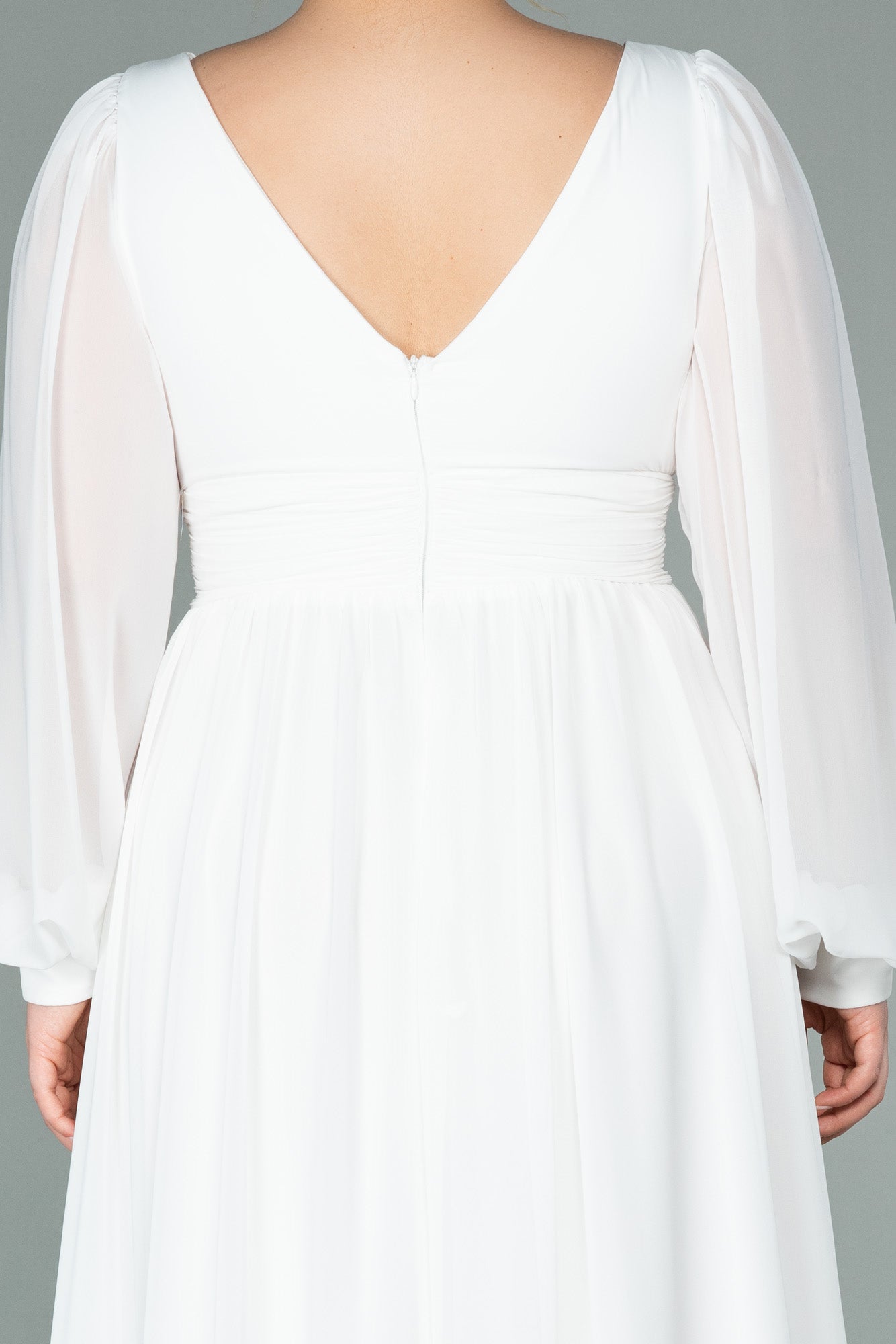 Rochie de ocazie marime mare lunga din sifon - ecru