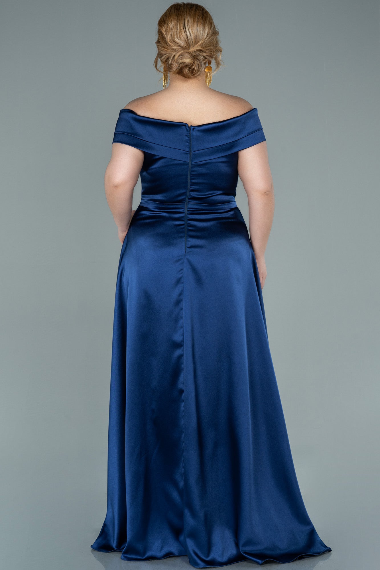 Rochie de ocazie marime mare lunga din satin - albastru inchis N2355