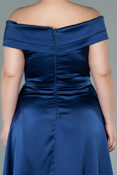 Rochie de ocazie marime mare lunga din satin - albastru inchis N2355