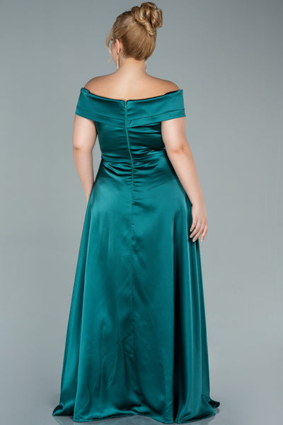 Rochie de ocazie marime mare lunga din satin - verde smarald N2355