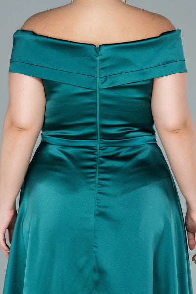 Rochie de ocazie marime mare lunga din satin - verde smarald N2355