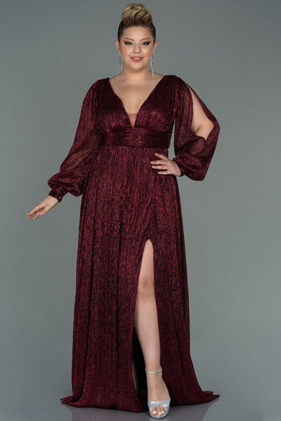 Rochie de ocazie lungă și elastică strălucitoare - bordo