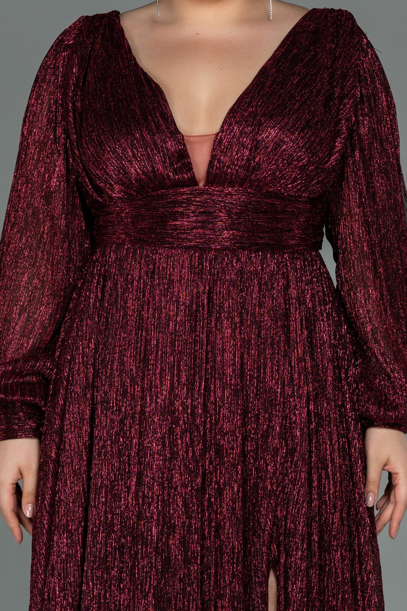 Rochie de ocazie lungă și elastică strălucitoare - bordo