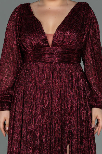 Rochie de ocazie lungă și elastică strălucitoare - bordo