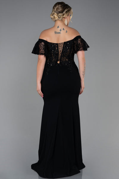 Rochie de ocazie marime mare lunga cu dantela - negru N2571