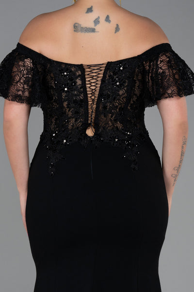 Rochie de ocazie marime mare lunga cu dantela - negru N2571