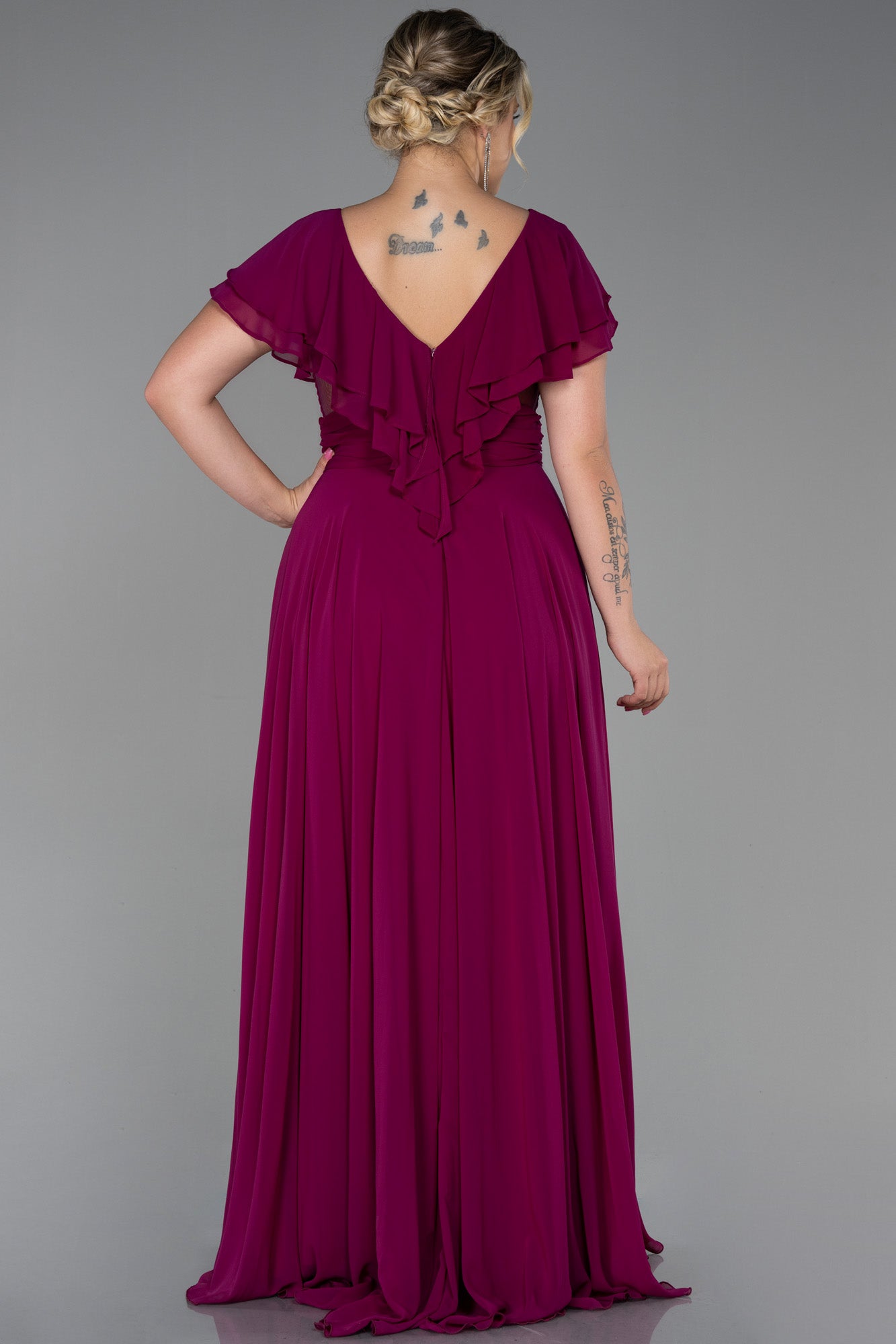Rochie de ocazie marime mare lunga din sifon - Pruna N032