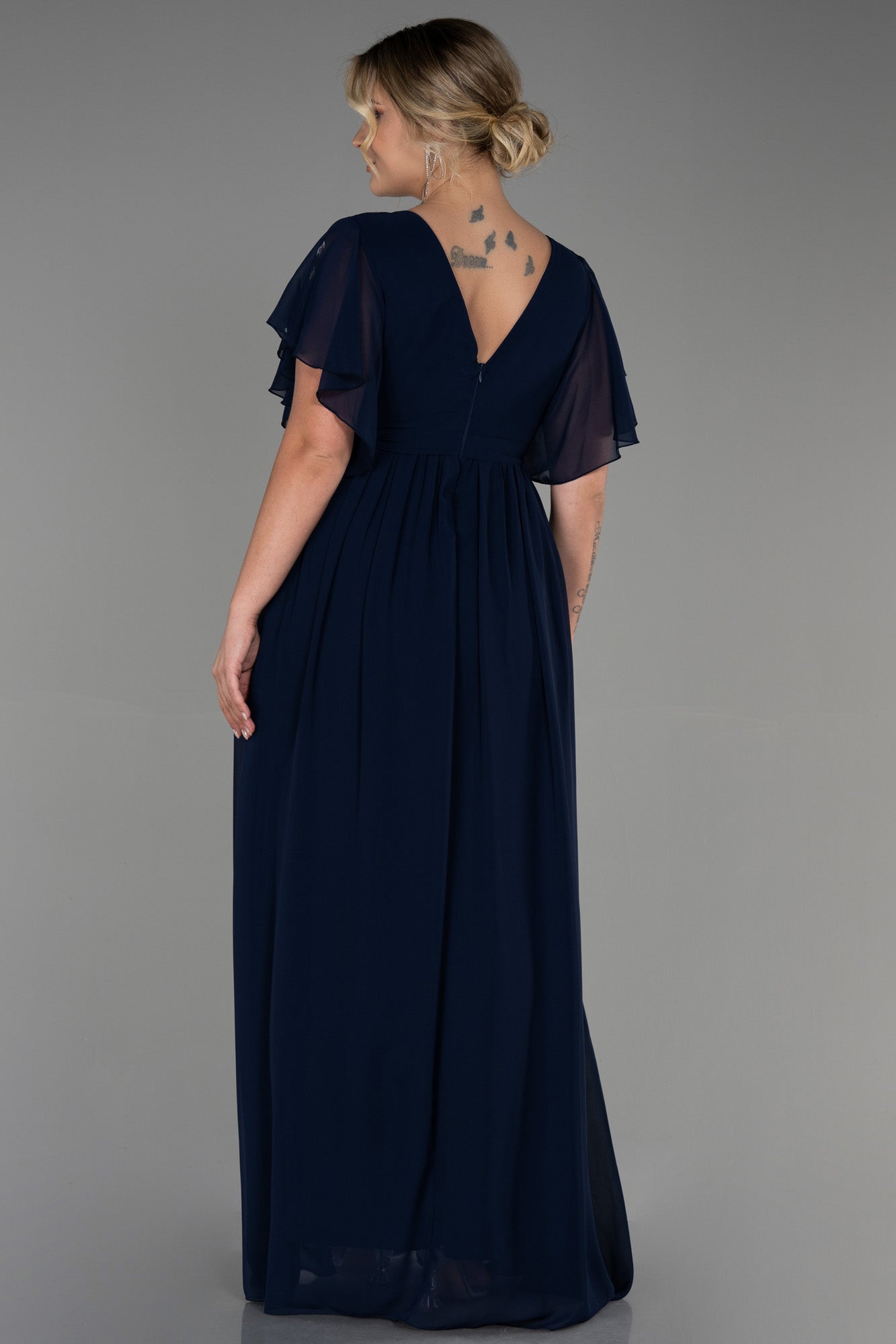 Rochie de ocazie marime mare lunga din sifon Hug me - albastru inchis N3276