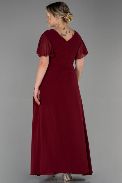 Rochie de ocazie marime mare lunga din sifon cu broderie - visiniu N2308