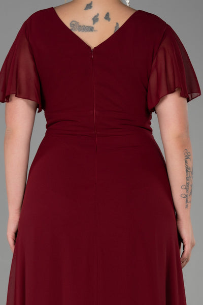 Rochie de ocazie marime mare lunga din sifon cu broderie - visiniu N2308