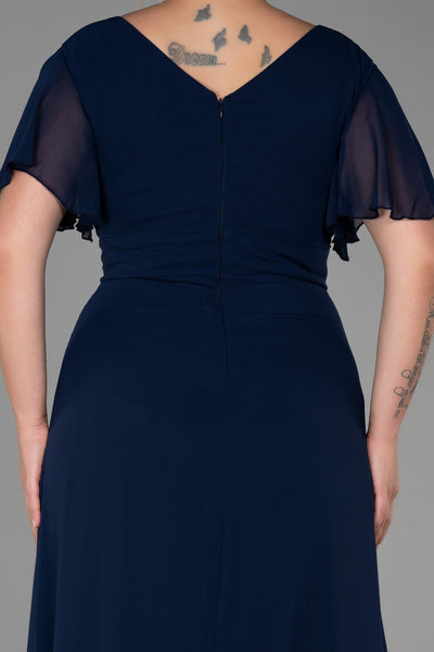 Rochie de ocazie marime mare lunga din sifon cu broderie - albastru inchis N2308