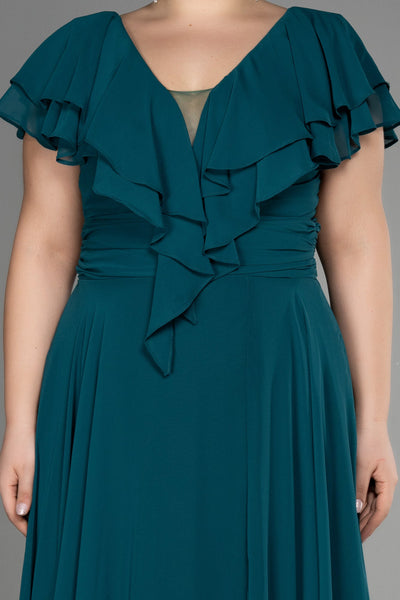 Rochie de ocazie marime mare lunga din sifon - verde inchis N032