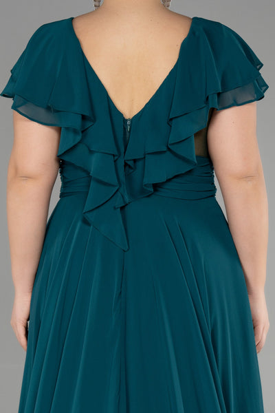 Rochie de ocazie marime mare lunga din sifon - verde inchis N032