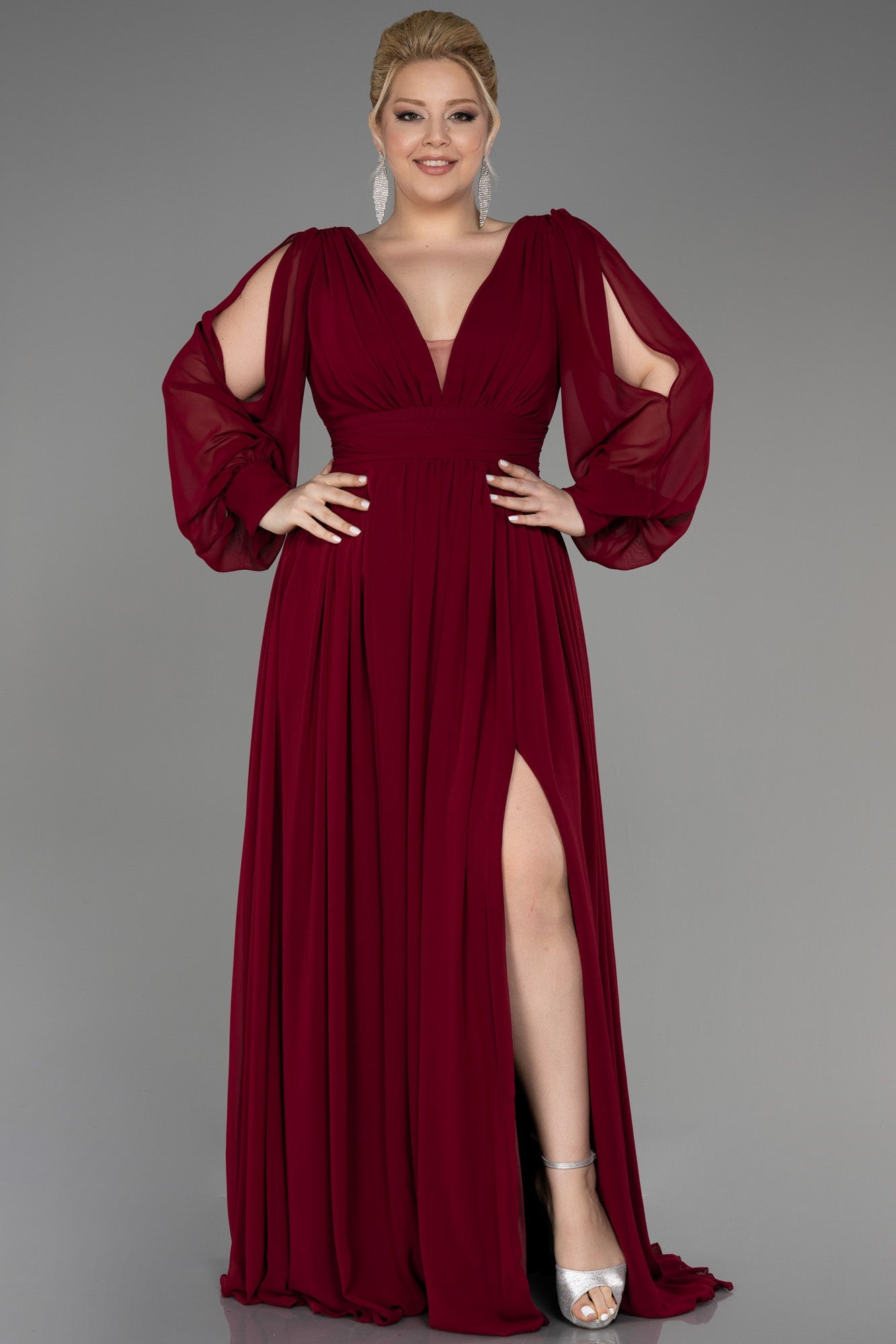 Rochie de ocazie marime mare lunga din sifon - bordo