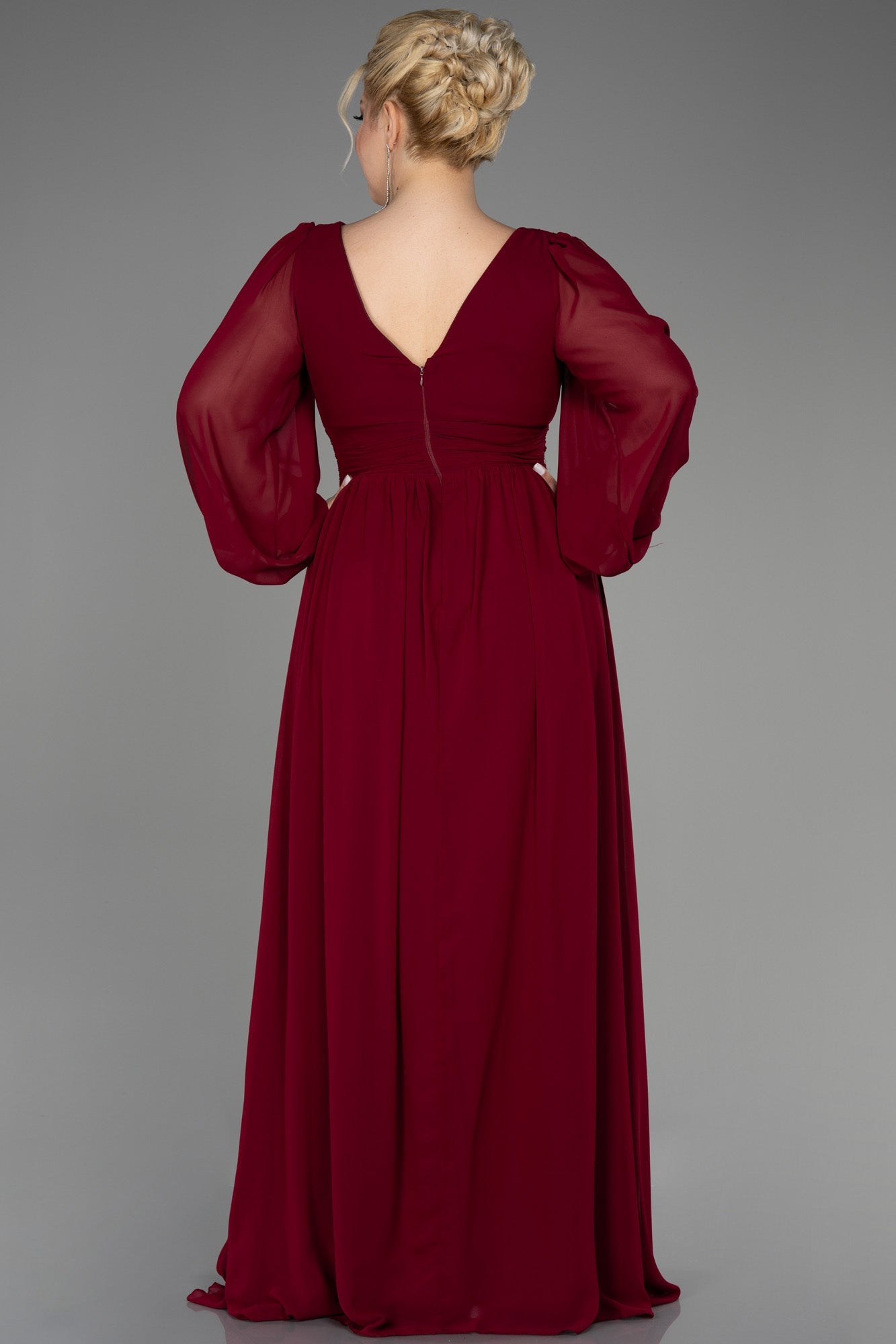 Rochie de ocazie marime mare lunga din sifon - bordo